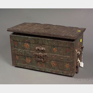 Small Northern European Painted Iron Strongbox