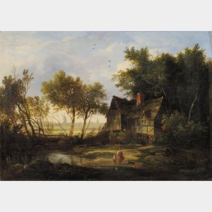 Attributed to Patrick Nasmyth (British, 1787-1831) Lot of Two Village Scenes with Figures