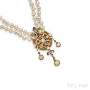 Gold, Diamond, and Cultured Pearl Pendant