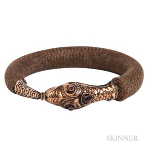 Victorian Gold and Garnet Snake and Hairwork Bracelet