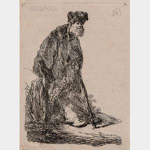 Rembrandt Harmensz van Rijn (Dutch, 1606-1669) Man in a Coat and Fur Cap Leaning Against a Bank