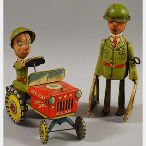 Two Unique Art Mfg. Co. Painted Tin G.I. Joe Wind-up Toys
