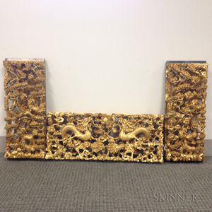 Three Giltwood Carved Chinese Architectural Panels