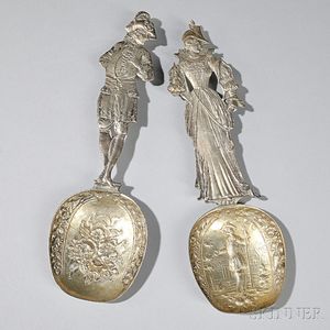 Two Continental Figural Silver Serving Spoons