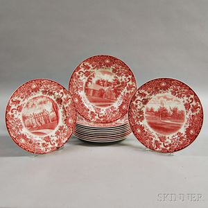 Set of Twelve Wedgwood Red Transfer-decorated St. Paul's Dinner Plates