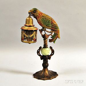 Polychrome Cast Metal Parrot Table Lamp