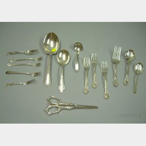 Sterling Silver Grape Shears and Fourteen Pieces of Sterling Silver Flatware.