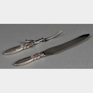 Georg Jensen Cactus Pattern Carving Fork and Knife