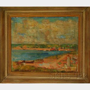 John Robinson Frazier (American, 1889-1966) Bay View with Figure, Probably Wellfleet Harbor