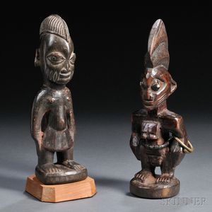 Two Yoruba Carved Wood Ibeji Dolls