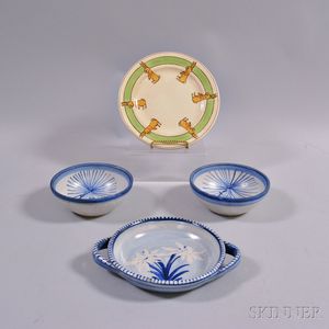 Three Dorchester Pottery Bowls and a Rabbit-decorated Ceramic Plate