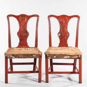 Pair of George II Red and Gilt-japanned Side Chairs