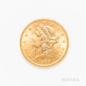 1898-S $20 Liberty Head Double Eagle Gold Coin. 