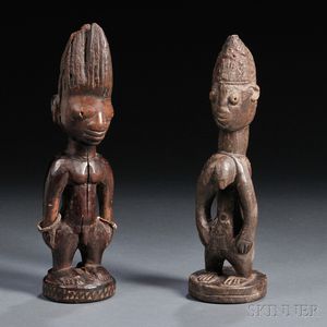Two Yoruba Carved Wood Ibeji Dolls