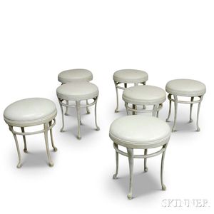 Seven White-painted Metal Patio Stools