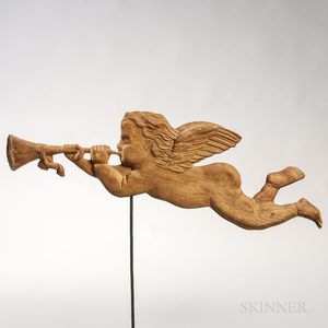 Carved Pine Trumpeting Angel
