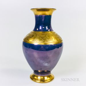 Parcel-gilt and Blue Lustre-glazed Porcelain Vase