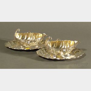Pair of German .800 Silver Sauce Boats and Underplates