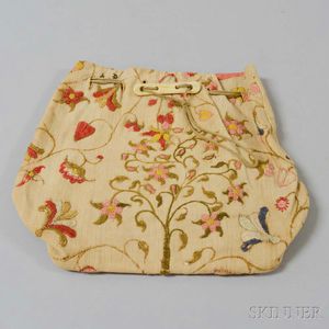 Silk and Linen Embroidered Drawstring Pocket