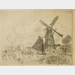 Johan Barthold Jongkind (Dutch, 1819-1891) Two Framed Etchings: Moulins en Hollande