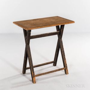 Small Black-painted Pine Sawbuck Table