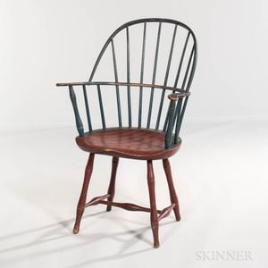 Blue- and Red/Orange-painted Sack-back Windsor Chair