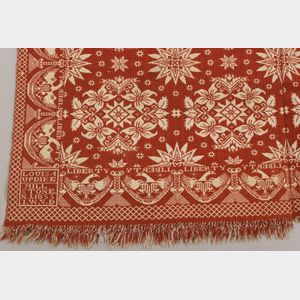 Red and White Woven Jacquard Coverlet
