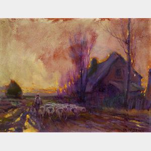 Arthur Vidal Diehl (American, 1870-1929) A Shepherd and His Flock