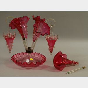 Victorian Cranberry and Colorless Art Glass Epergne