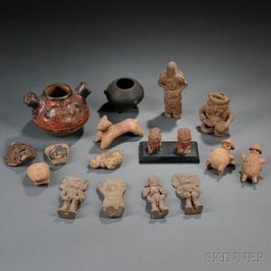 Seventeen Pre-Columbian and Pre-Columbian style Pottery Items
