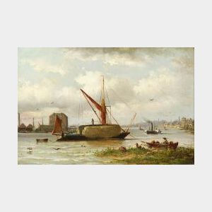 Henri Maes (British/Belgian, 19th Century) A London Hay Barge