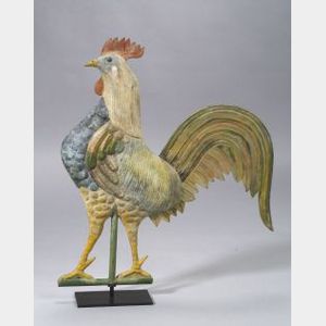 Polychrome Painted Molded Copper Rooster Weather Vane