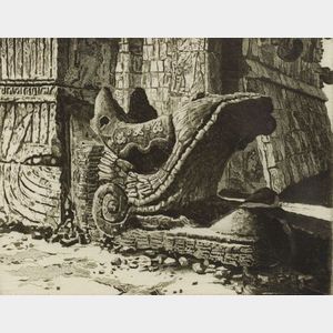 John Taylor Arms (American, 1887-1953) Lot of Two Gargoyle Images: Plumed Serpent, Chichen Itza