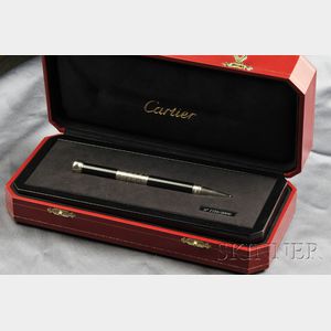 Stainless Steel and Lacquer Ballpoint Pen with Watch and Calendar, Cartier