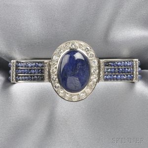 Platinum, Sapphire, Sapphire Bead, and Diamond Bracelet