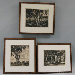 Luigi Lucioni (American, 1900-1988) Three Framed Landscapes with Trees