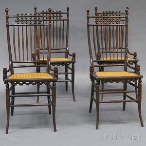 Set of Four Aesthetic Movement Rod-back Caned Side Chairs