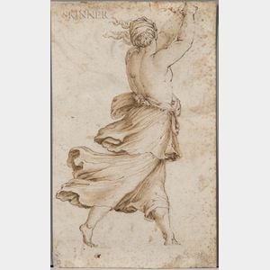 Italian School, 16th/17th Century Striding Half-nude Female Figure Seen from Behind