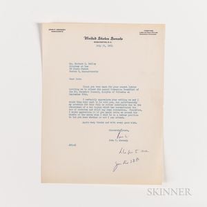 Kennedy, John F. (1917-1963) Typed Letter Signed to Richard S. Kelley, 31 July 1954.