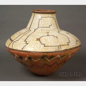 Large South American Polychrome Painted Pottery Vessel