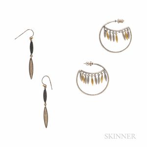Two Pairs of Gurhan Sterling Silver and 24kt Gold Earrings