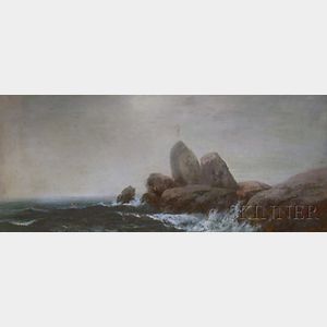 Framed Oil on Canvas View of a Rocky Coast by George Edward Candee (American, 1837-1907)