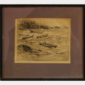 Charles Herbert Woodbury (American, 1864-1940) Dories in a Rough Sea