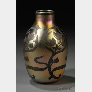 Quezal Metal Overlay Vase