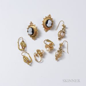 Four Pairs of 14kt Gold Earrings