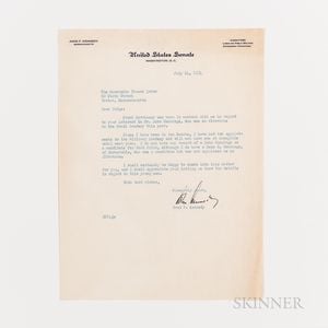 Two John F. Kennedy (1917-1963) Typed Letters Signed to Thomas Quinn, July 1954.