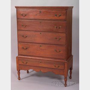 Red Washed Poplar Chest Over Drawers