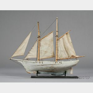 Painted Wooden Ketch Pond Boat Model