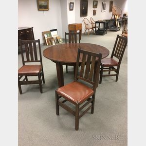 Oak Dining Table and Four Gustav Stickley Oak Dining Chairs