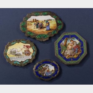 Four Continental Silver and Enamel Compacts